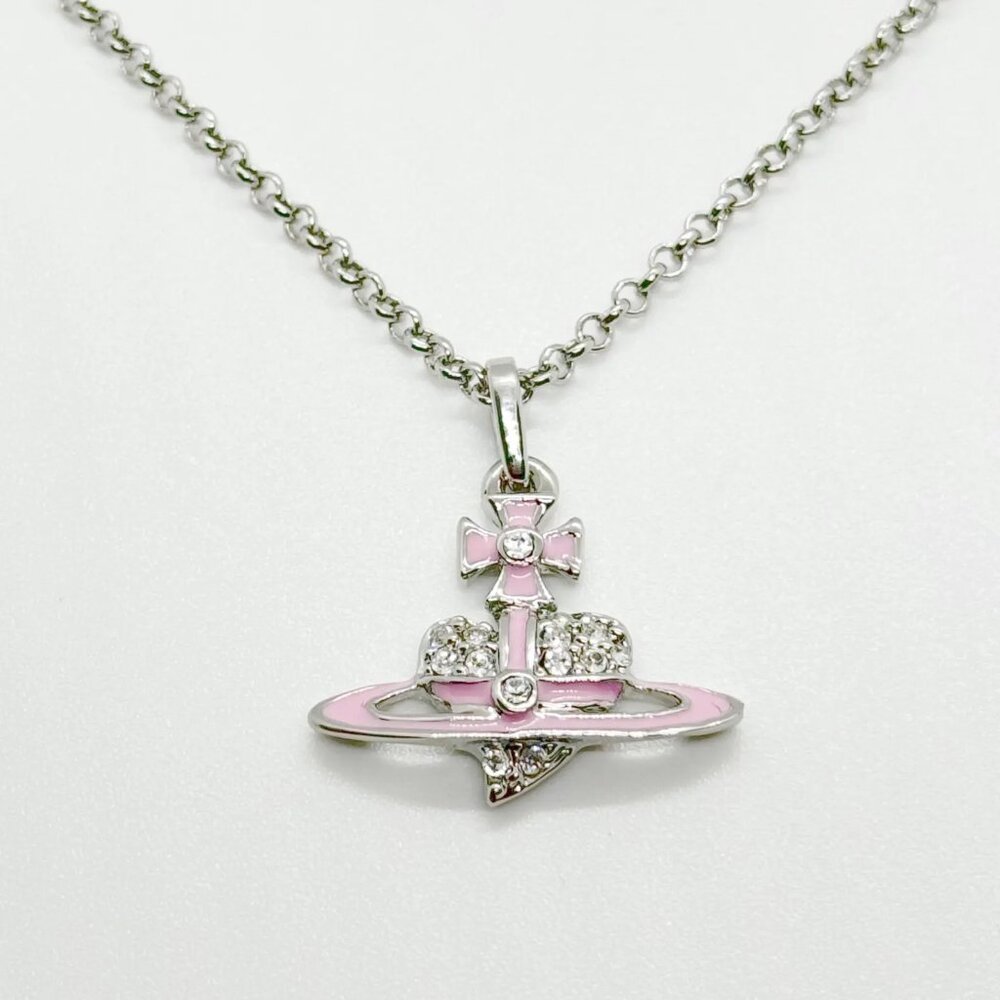 Vivienne Westwood Crystal Pink Heart Diamante Nana Orb Necklace